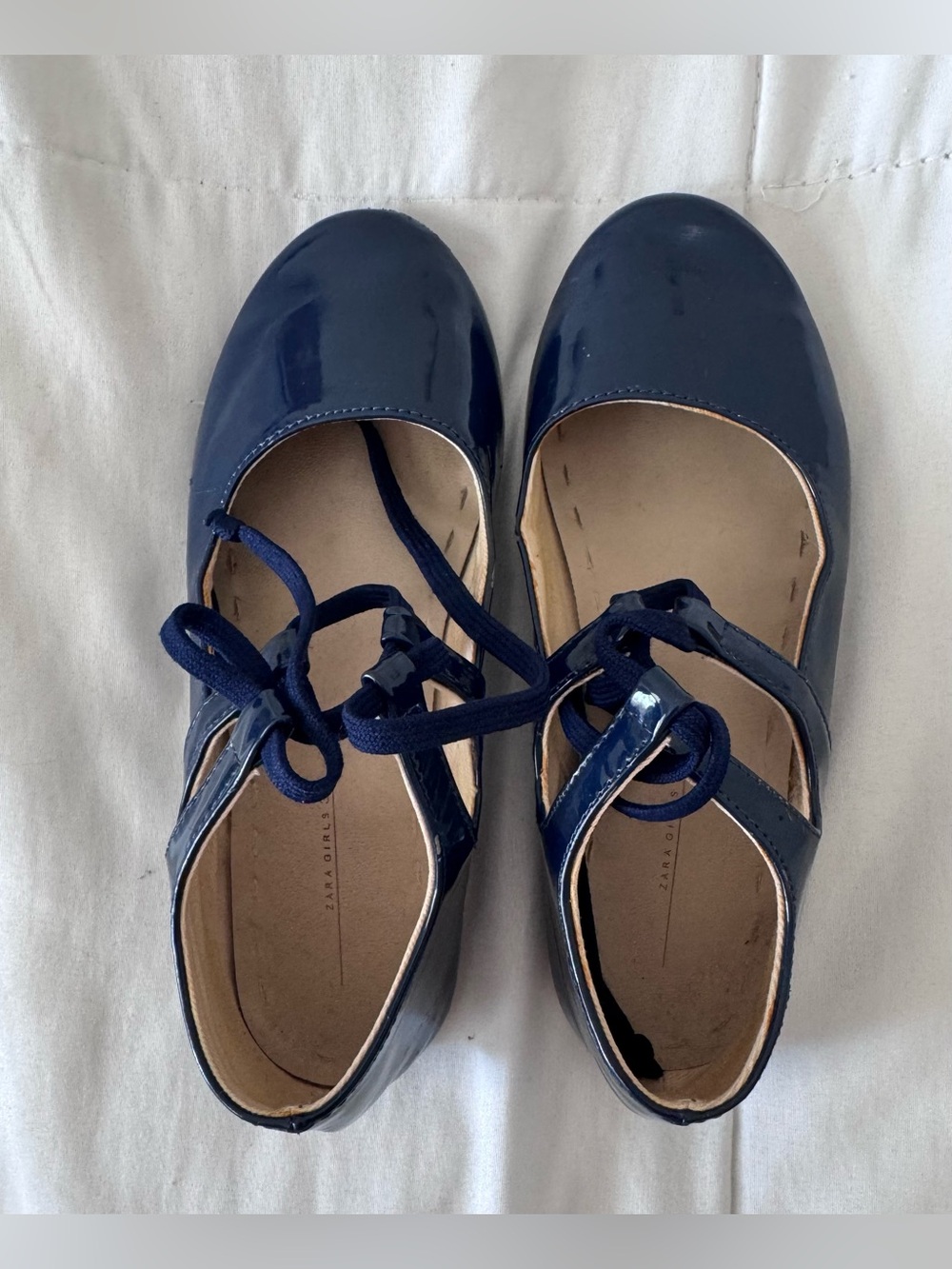 Zara Navy Patent Mary Jane with Lace Tie - Picture 5 of 10
